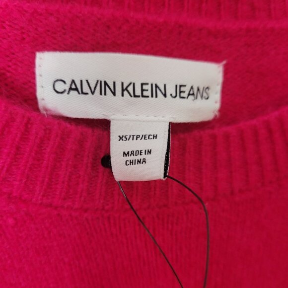 Calvin Klein Jeans Womens Hot Pink Knit Sweater XS Long Sleeve Pullover Nylon Bl - Picture 4 of 12